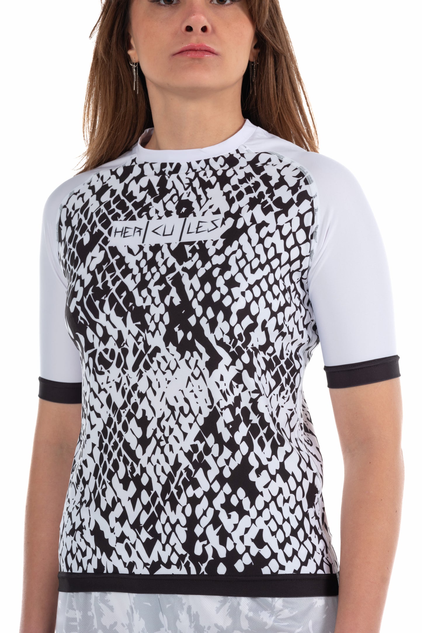 Kadın Kısa Kollu Rashguard – Beyaz, Kareli | MMA ve Antrenmanlar İçin - Hercules