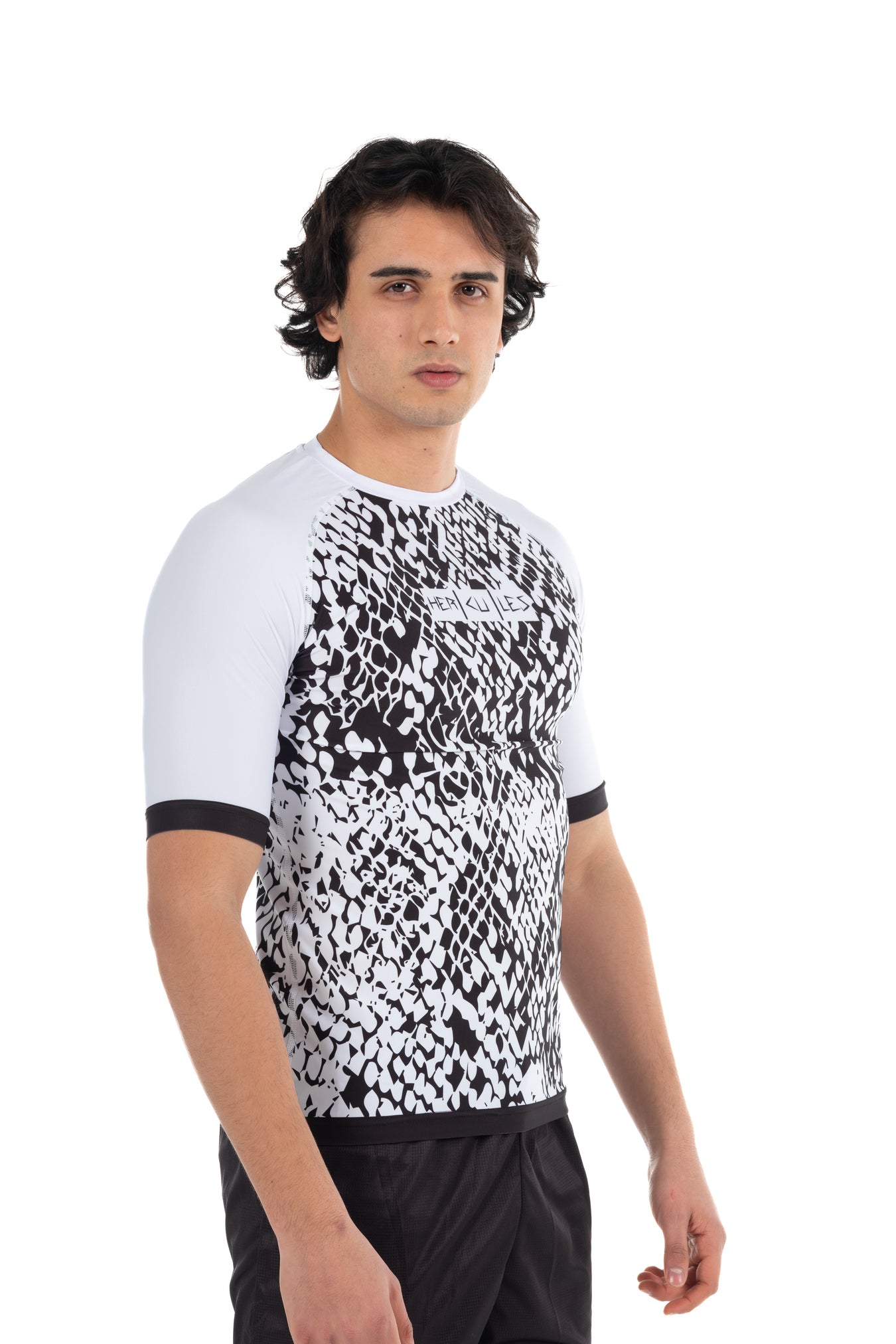 Erkek Kısa Kollu Rashguard – Beyaz, Kareli | MMA ve Antrenmanlar İçin - Hercules