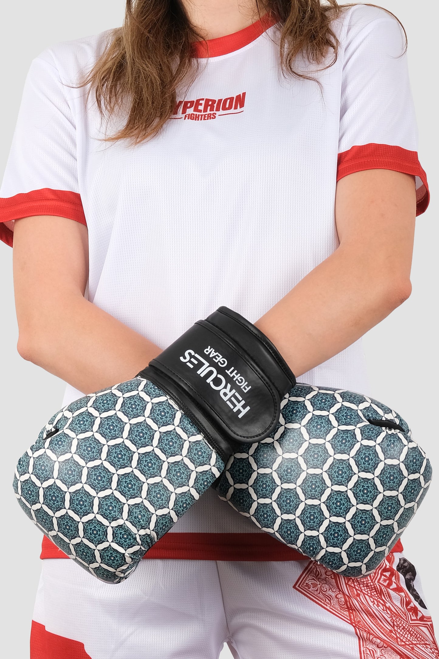 Hercules Fight Gear Desenli Mavi Beyaz Boks, Kickboks Eldiveni - Profesyonel Antrenman İçin - Hercules