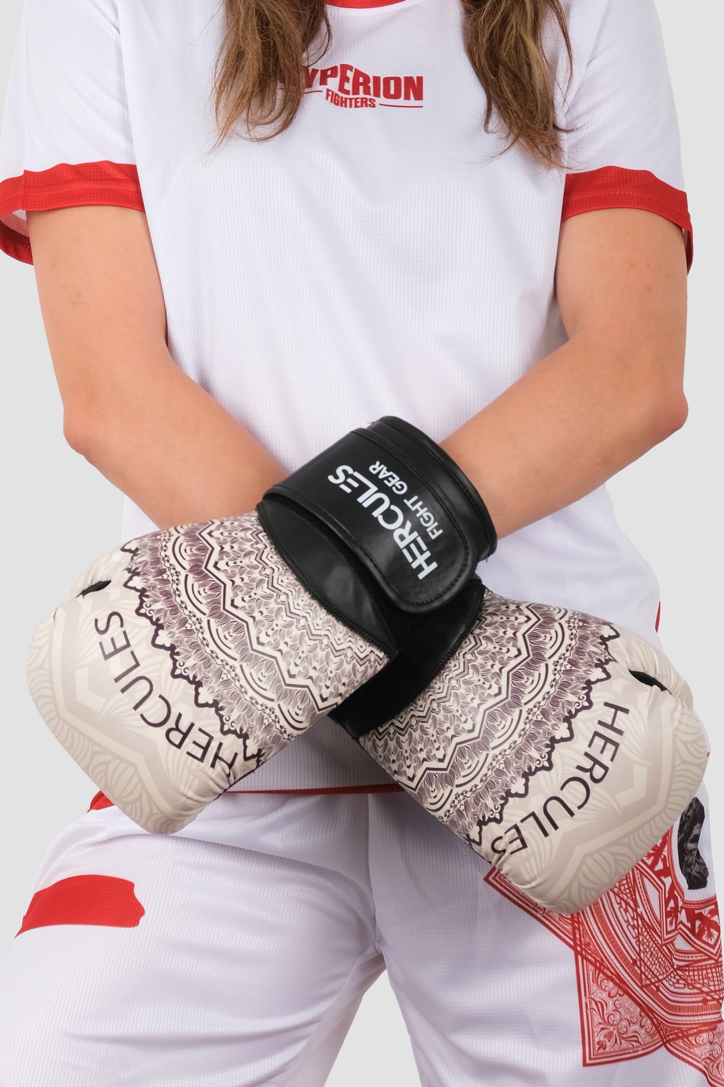 Hercules Fight Gear Desenli Bej Siyah Boks, Kickboks Eldiveni - Profesyonel Antrenman İçin - Hercules