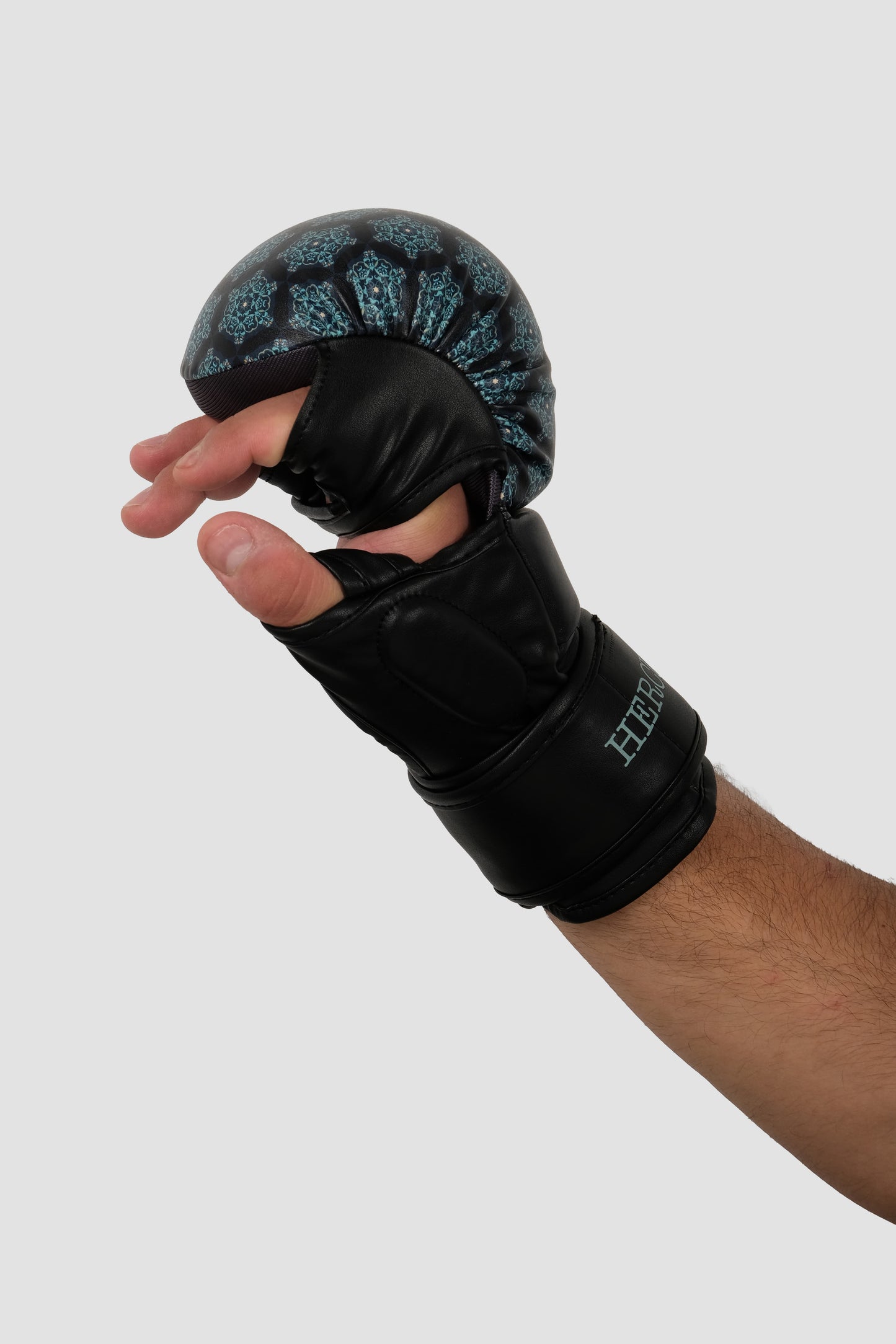 Hercules Fight Gear MMA Eldiveni - Desenli Siyah Mavi - Grappling, BJJ, Cage Fighting - Hercules