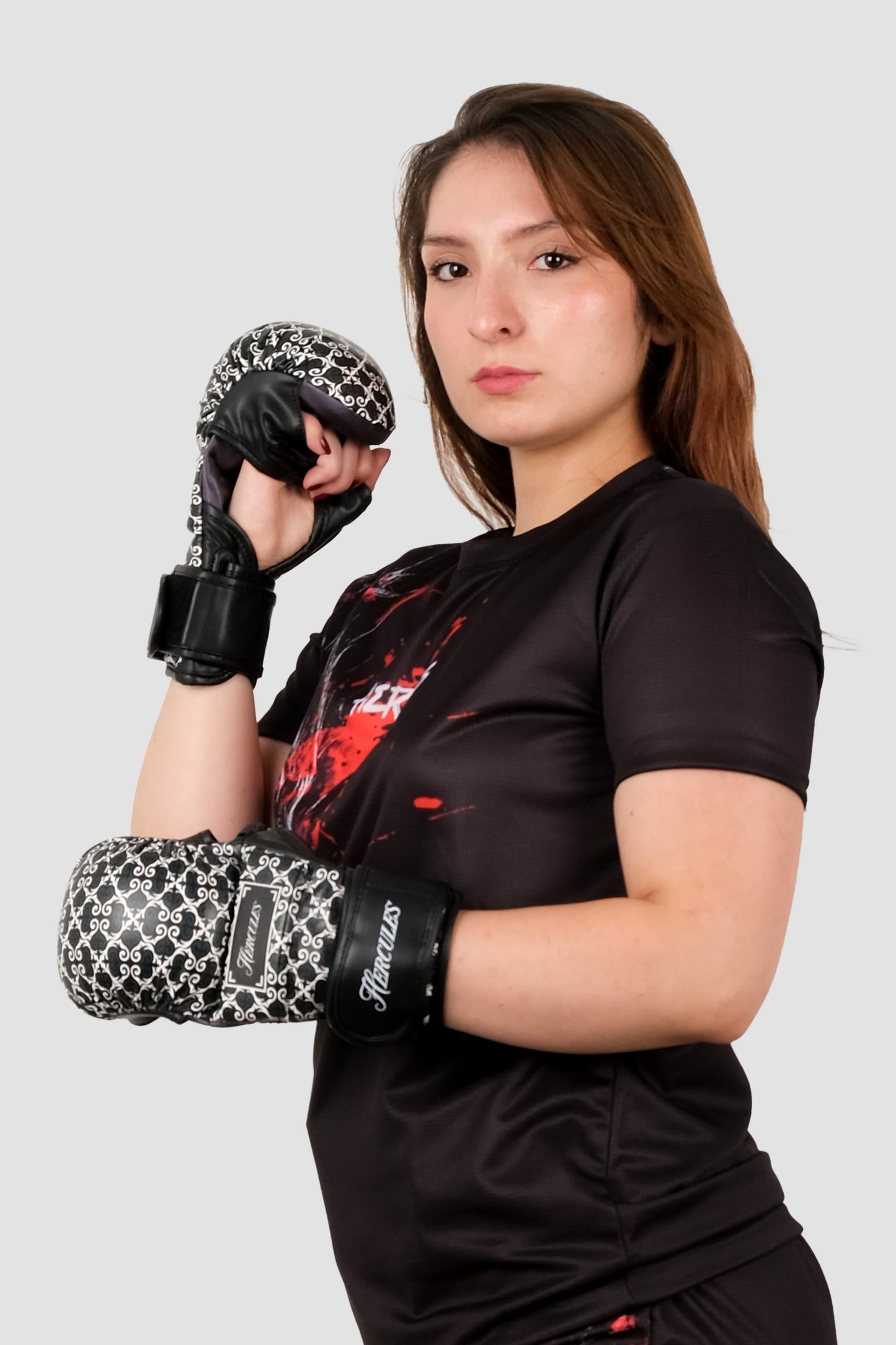 Hercules Fight Gear MMA Eldiveni - Desenli Siyah-Beyaz - Grappling, BJJ, Cage Fighting - Hercules