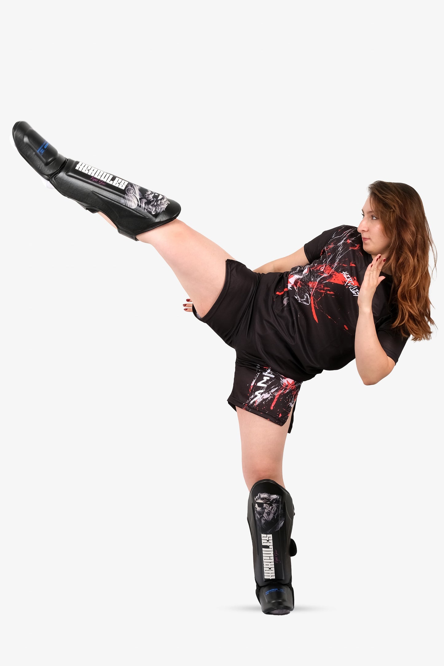 Hercules Fight Gear Kaval Koruyucu - Aslan Desenli Siyah - Kickboks, Muay Thai, Taekwondo - Hercules