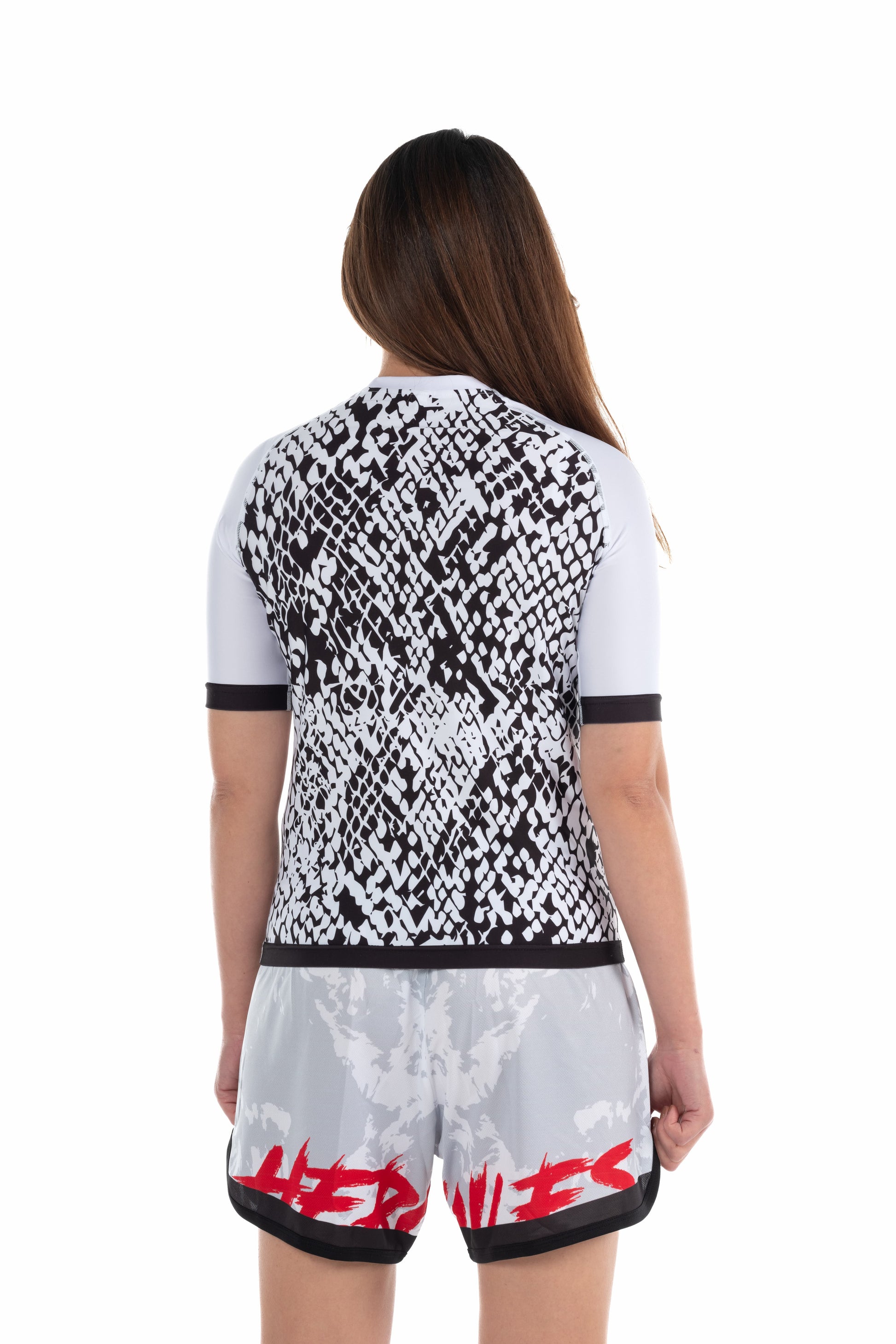 Kadın Kısa Kollu Rashguard – Beyaz, Kareli | MMA ve Antrenmanlar İçin - Hercules