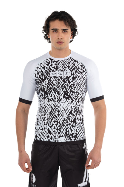 Erkek Kısa Kollu Rashguard – Beyaz, Kareli | MMA ve Antrenmanlar İçin - Hercules