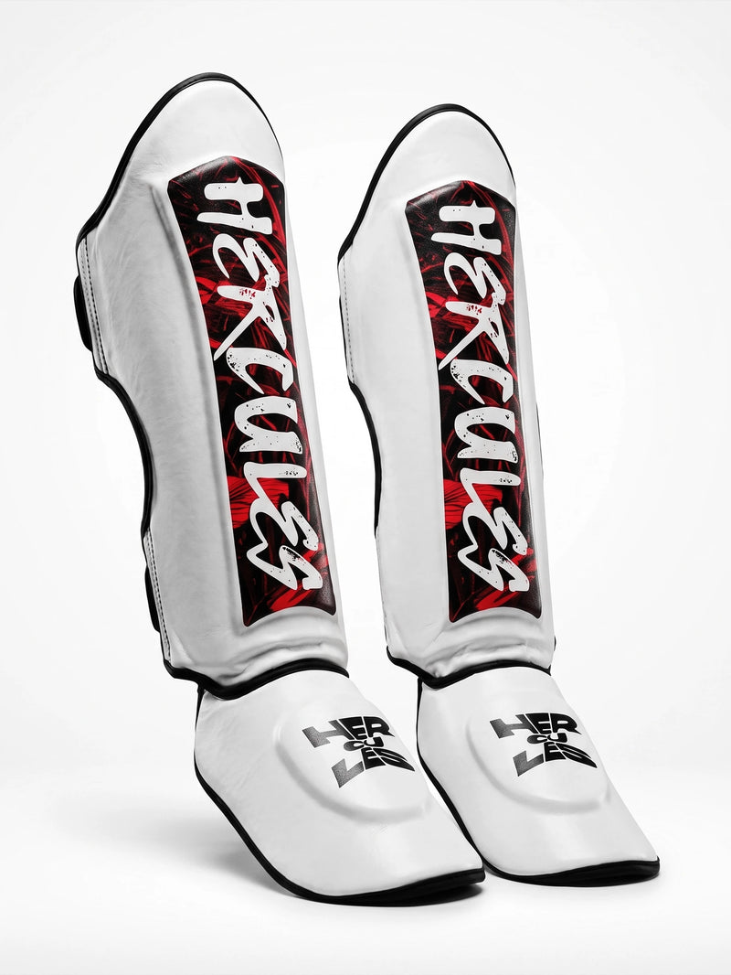 Hercules Beyaz - Kırmızı Desenli Kaval Koruyucu | Shin Guard