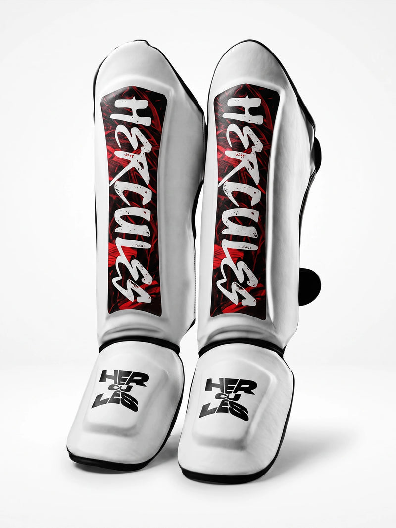 Hercules Beyaz - Kırmızı Desenli Kaval Koruyucu | Shin Guard
