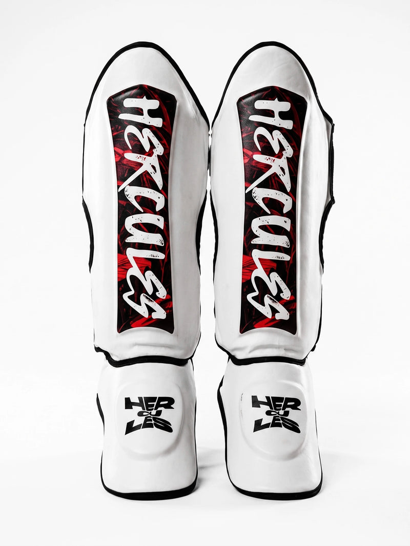Hercules Beyaz - Kırmızı Desenli Kaval Koruyucu | Shin Guard