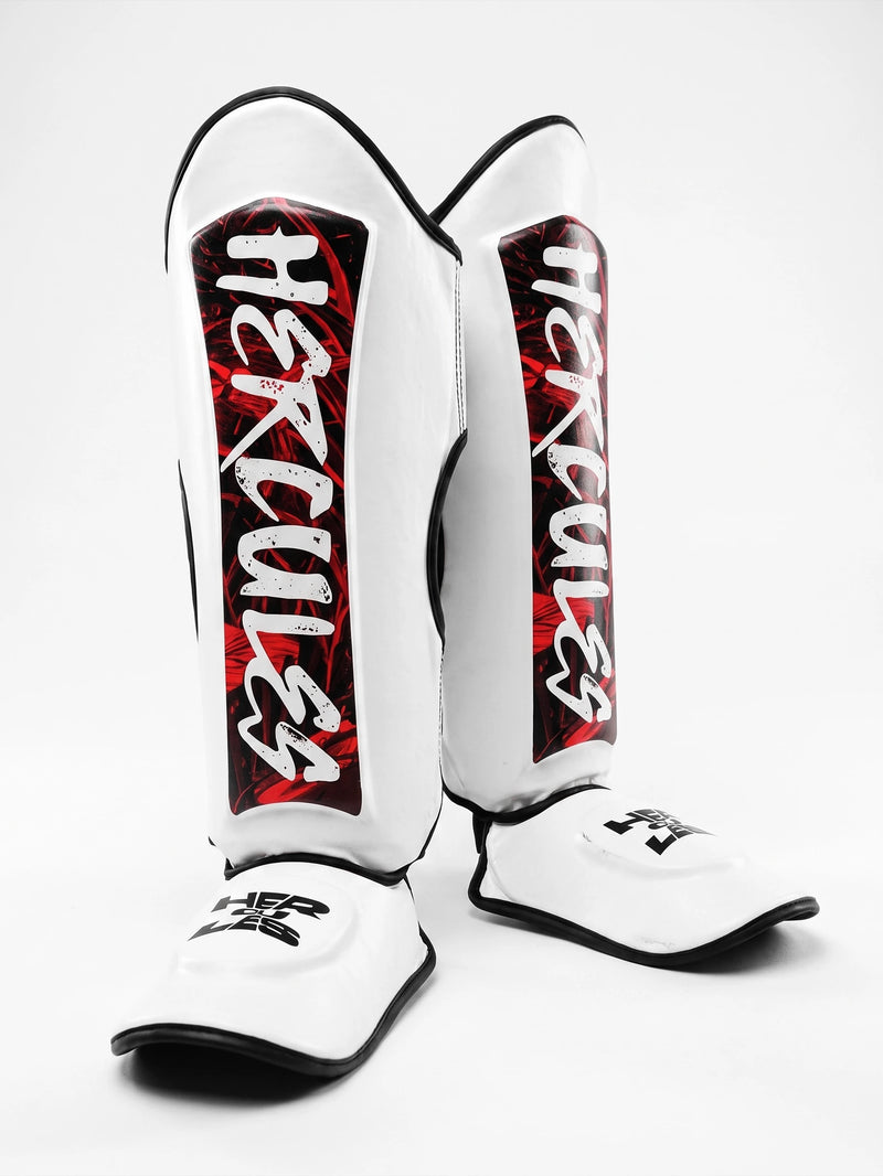 Hercules Beyaz - Kırmızı Desenli Kaval Koruyucu | Shin Guard