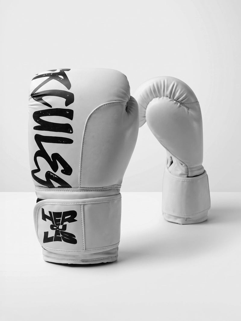 Hercules Beyaz Siyah Profesyonel Boks ve Kickboks Eldiveni