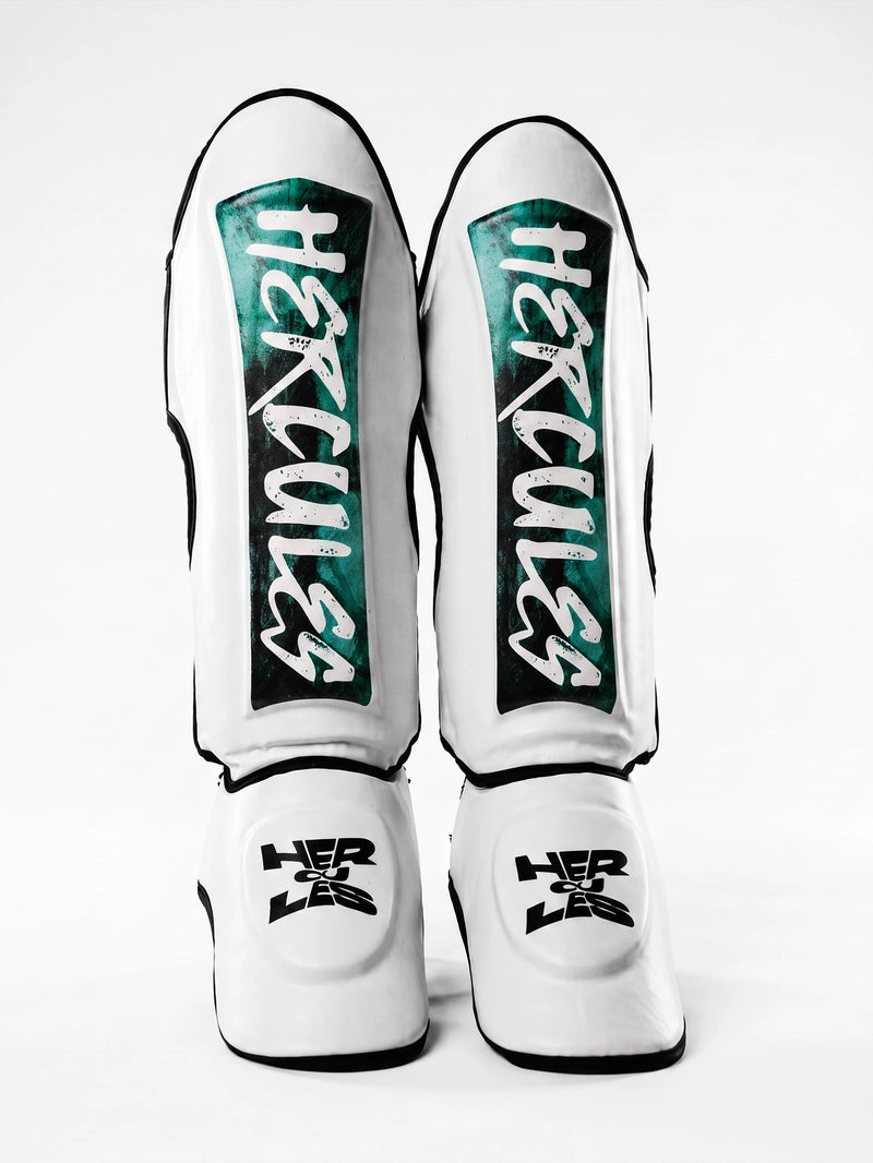 Hercules Beyaz - Yeşil Desenli Kaval Koruyucu | Shin Guard
