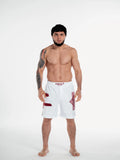 Beyaz Bordo Desenli MMA & Muay Thai Dövüş Şortu – Fitness & Spor Antrenman