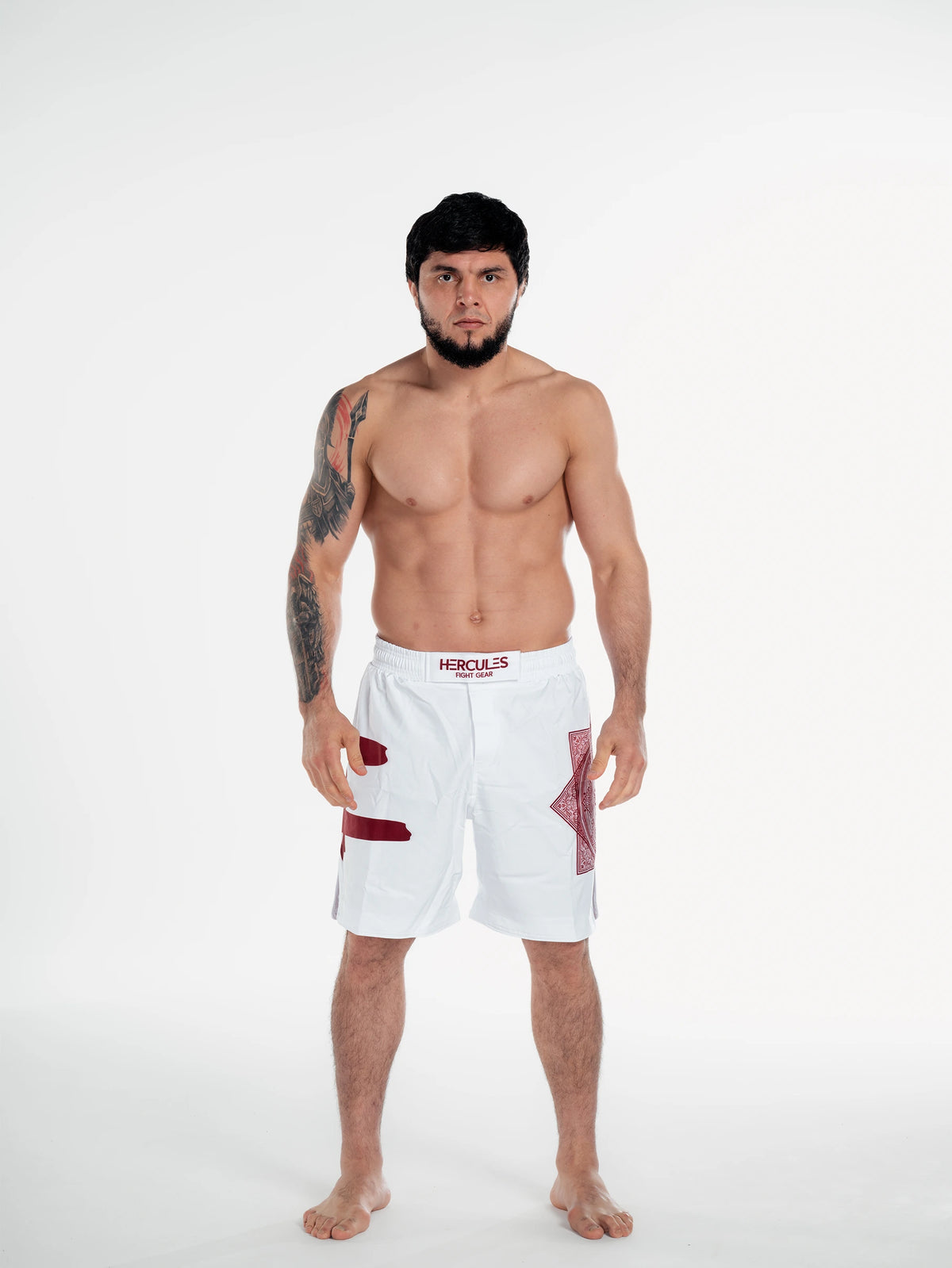 Beyaz Bordo Desenli MMA & Muay Thai Dövüş Şortu – Fitness & Spor Antrenman