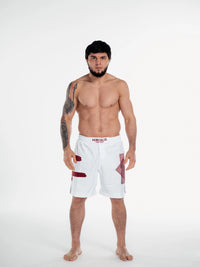 Beyaz Bordo Desenli MMA & Muay Thai Dövüş Şortu – Fitness & Spor Antrenman