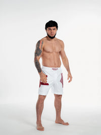 Beyaz Bordo Desenli MMA & Muay Thai Dövüş Şortu – Fitness & Spor Antrenman