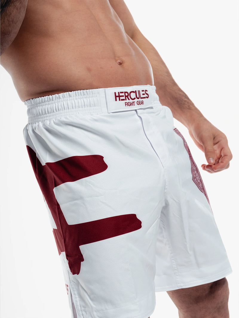 Beyaz Bordo Desenli MMA & Muay Thai Dövüş Şortu – Fitness & Spor Antrenman