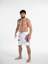 Beyaz Bordo Desenli MMA & Muay Thai Dövüş Şortu – Fitness & Spor Antrenman