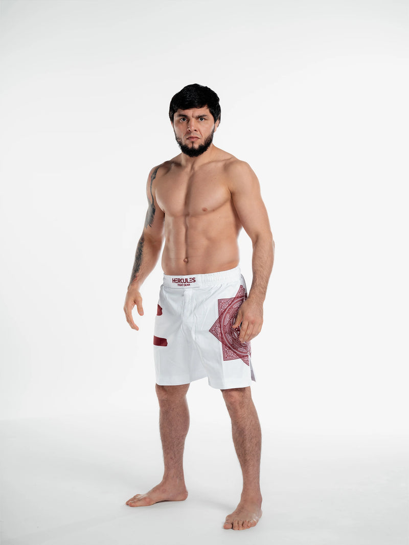 Beyaz Bordo Desenli MMA & Muay Thai Dövüş Şortu – Fitness & Spor Antrenman