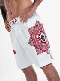 Beyaz Bordo Desenli MMA & Muay Thai Dövüş Şortu – Fitness & Spor Antrenman