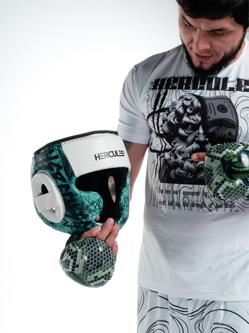 Hercules Fight Gear Kafa Koruyucu - Turkuaz Beyaz - Boks, MMA, Kickboks