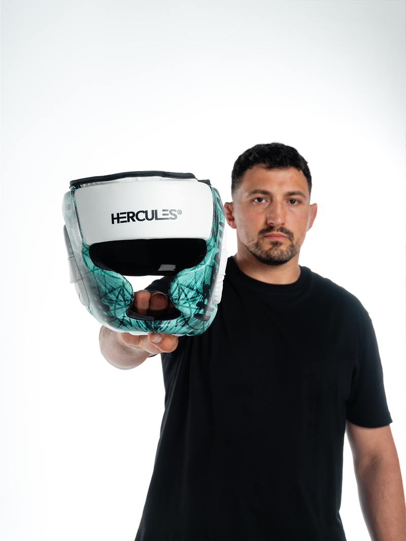 Hercules Fight Gear Kafa Koruyucu - Turkuaz Beyaz - Boks, MMA, Kickboks