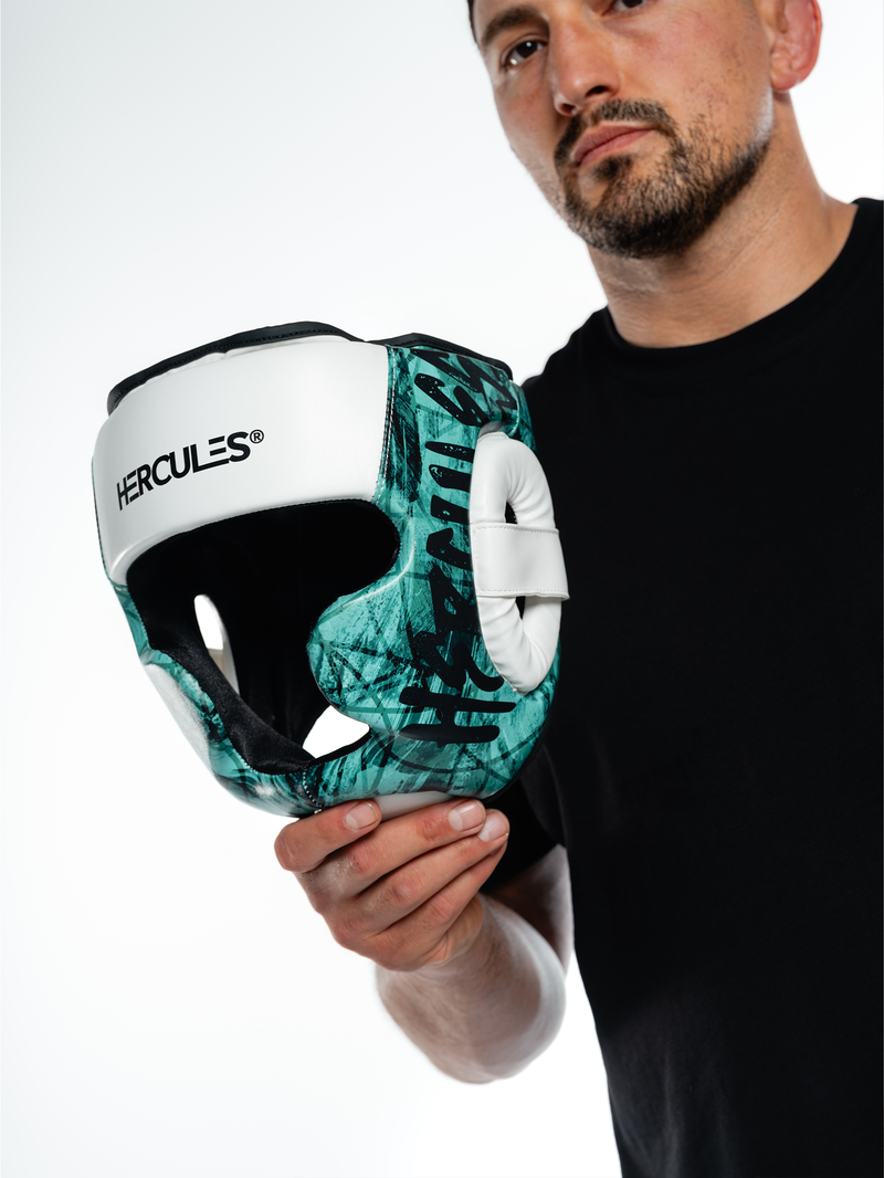 Hercules Fight Gear Kafa Koruyucu - Turkuaz Beyaz - Boks, MMA, Kickboks