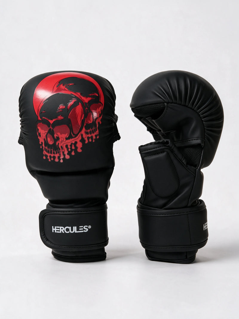 Hercules FIGHT IQ 1.4 Siyah Kurukafa Desenli MMA Eldiveni