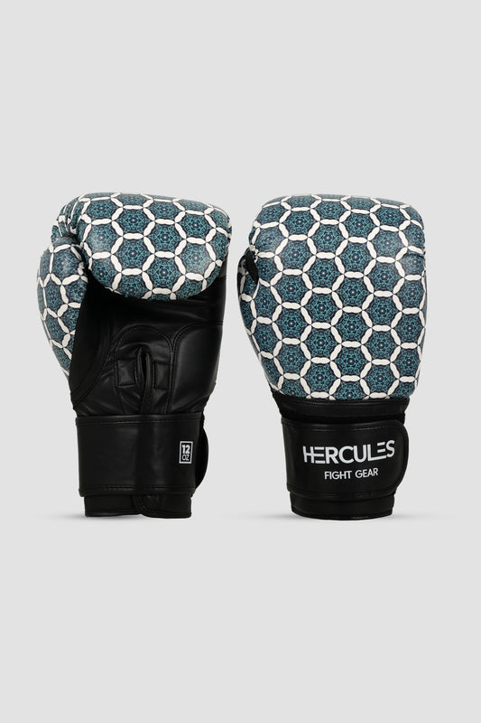 Hercules Fight Gear Desenli Mavi Beyaz Boks, Kickboks Eldiveni - Profesyonel Antrenman İçin - Hercules