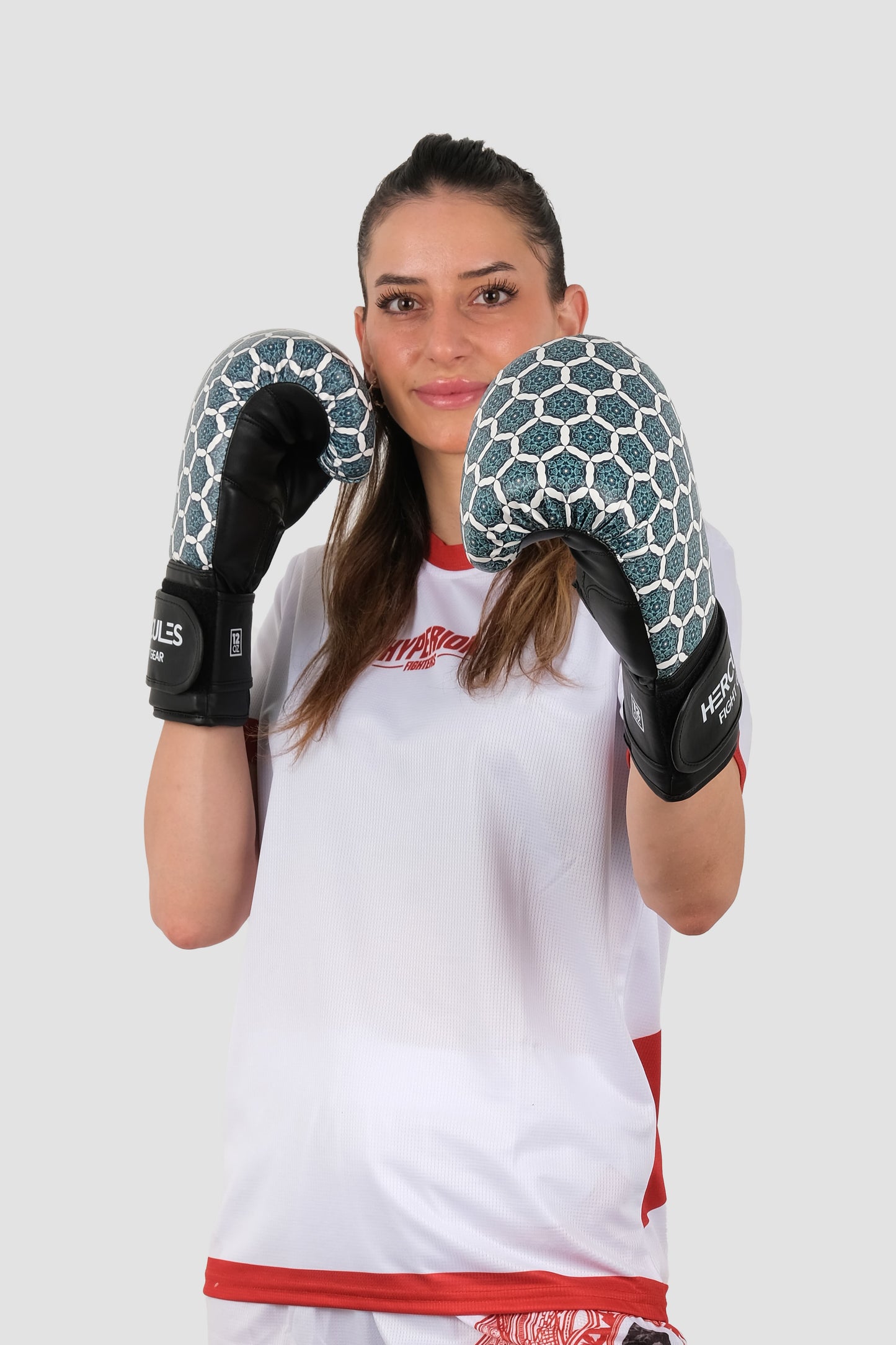 Hercules Fight Gear Desenli Mavi Beyaz Boks, Kickboks Eldiveni - Profesyonel Antrenman İçin - Hercules