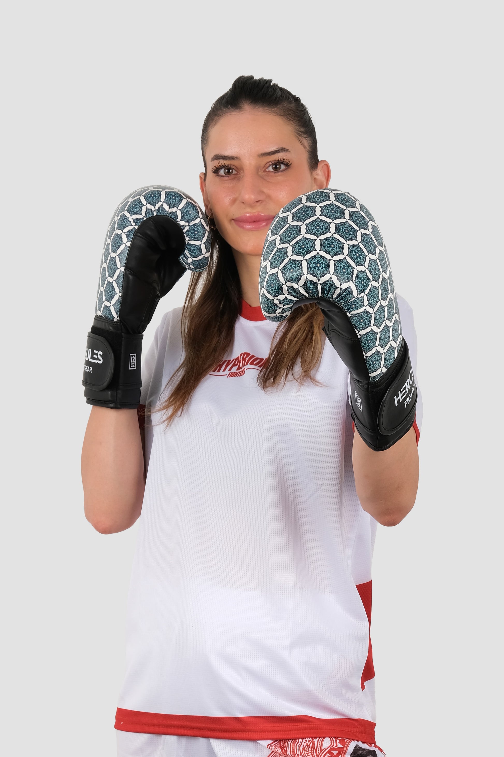 Hercules Fight Gear Desenli Mavi Beyaz Boks, Kickboks Eldiveni - Profesyonel Antrenman İçin - Hercules