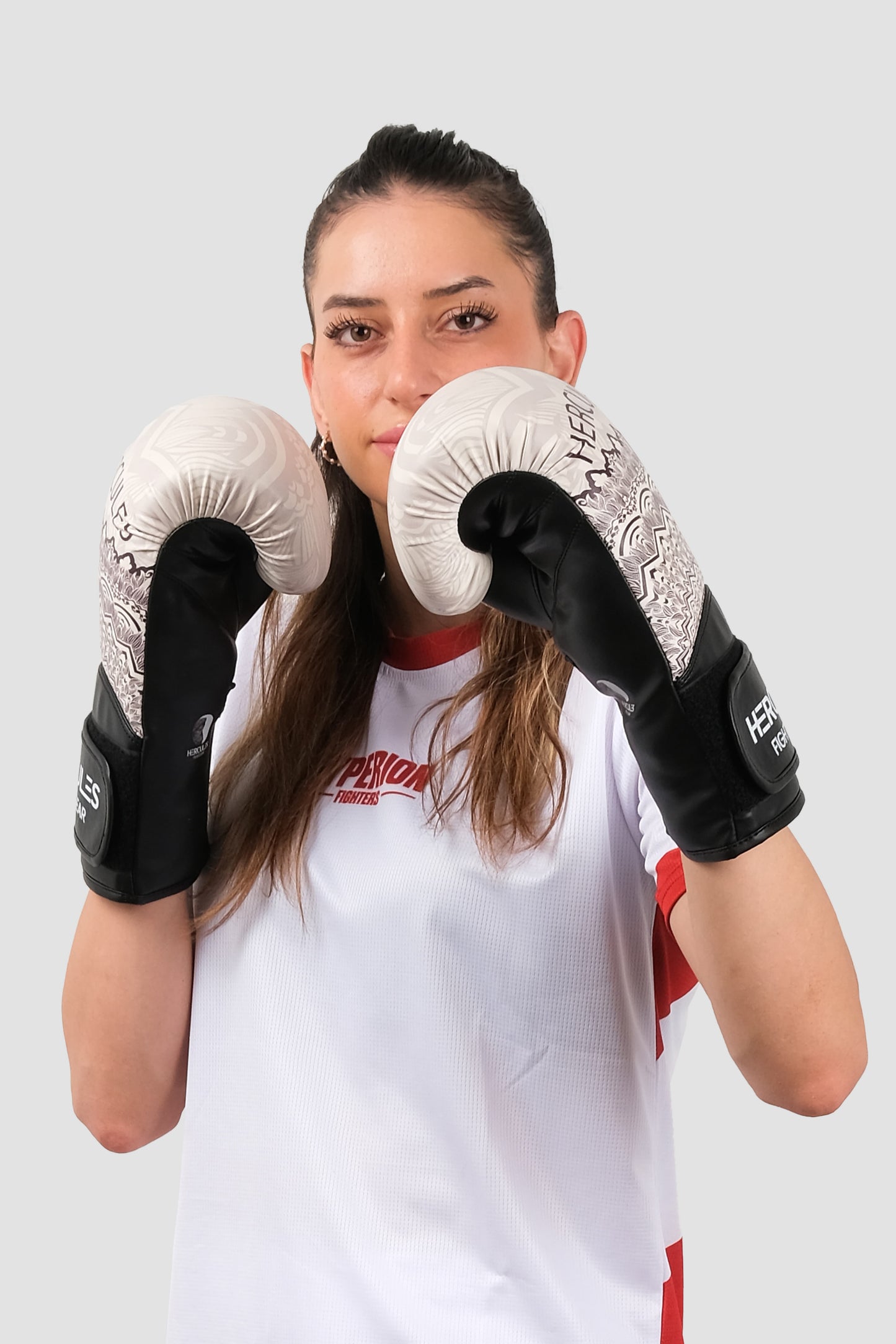 Hercules Fight Gear Desenli Bej Siyah Boks, Kickboks Eldiveni - Profesyonel Antrenman İçin - Hercules