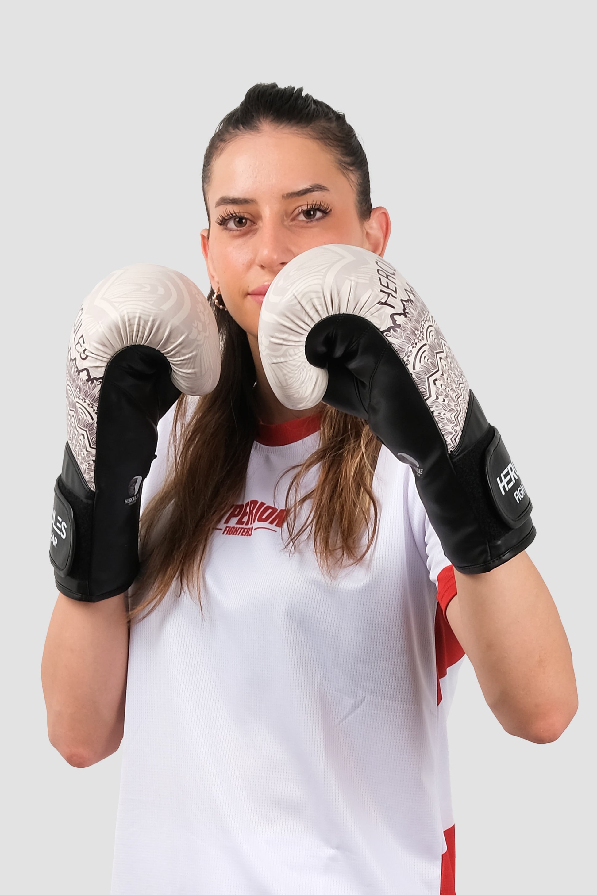 Hercules Fight Gear Desenli Bej Siyah Boks, Kickboks Eldiveni - Profesyonel Antrenman İçin - Hercules