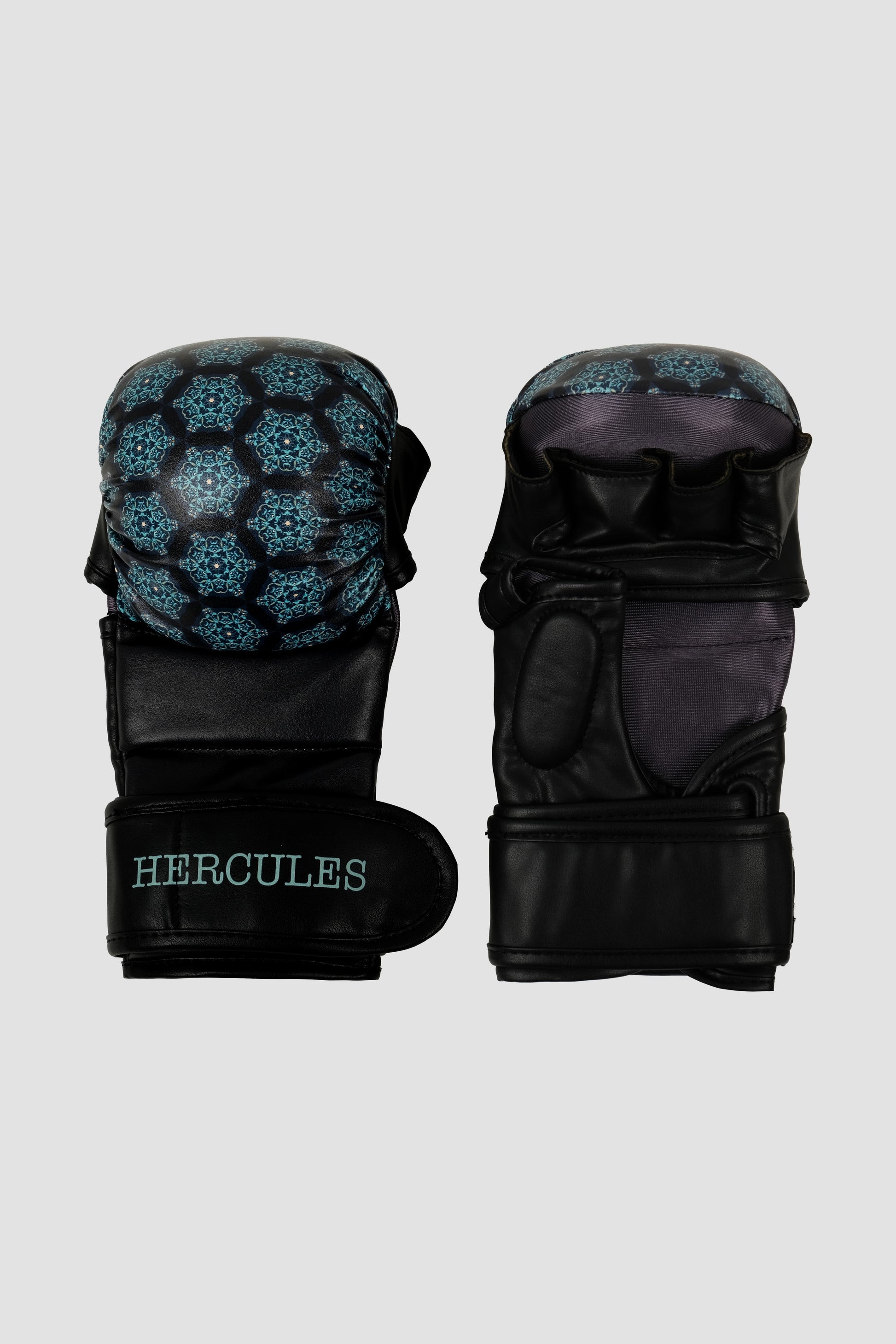 Hercules Fight Gear MMA Eldiveni - Desenli Siyah Mavi - Grappling, BJJ, Cage Fighting - Hercules