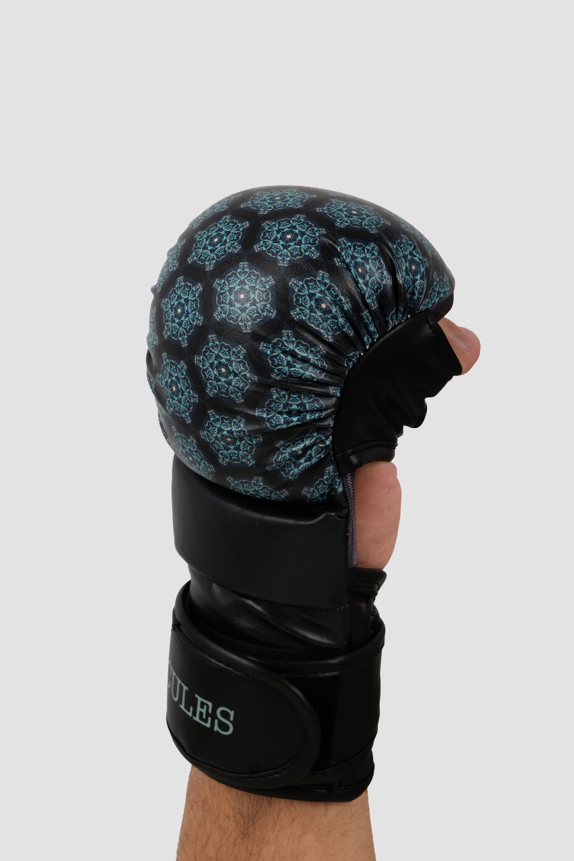 Hercules Fight Gear MMA Eldiveni - Desenli Siyah Mavi - Grappling, BJJ, Cage Fighting - Hercules