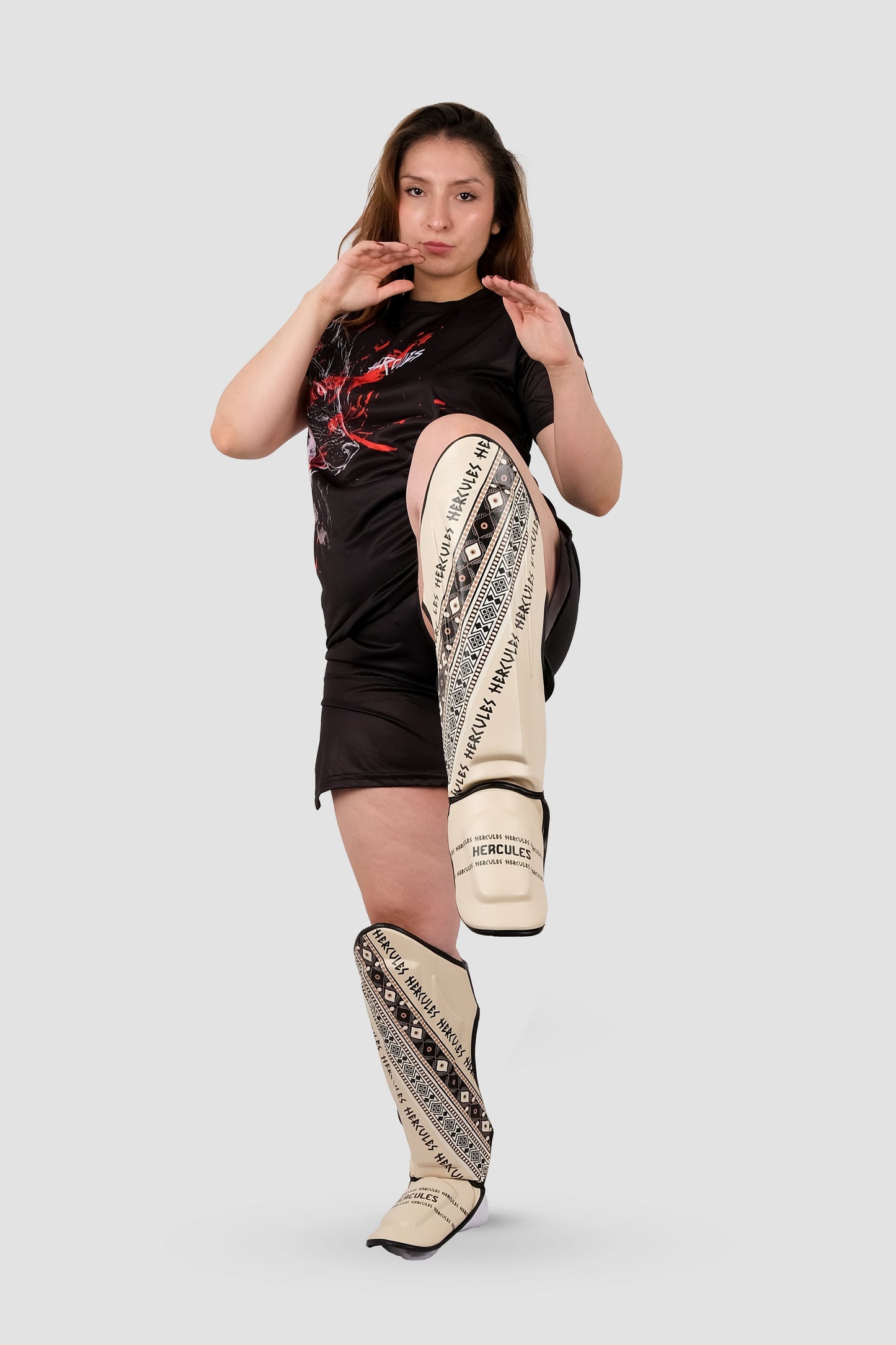 Hercules Fight Gear Kaval Koruyucu - Tribal Desenli Bej - Kickboks, Muay Thai, Taekwondo - Hercules