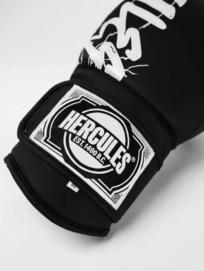 Hercules Siyah - Beyaz Şimşek Desenli Profesyonel Boks ve Kickboks Eldiveni