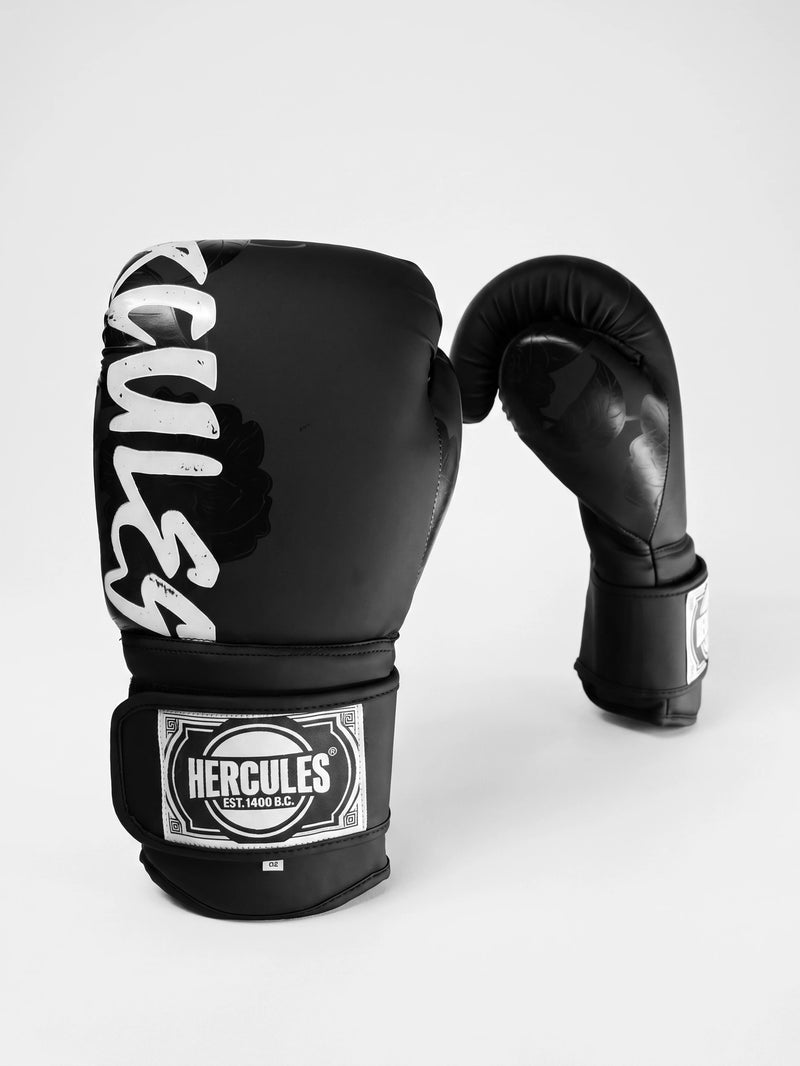 Hercules Siyah - Beyaz Çiçek Desenli Profesyonel Boks ve Kickboks Eldiveni