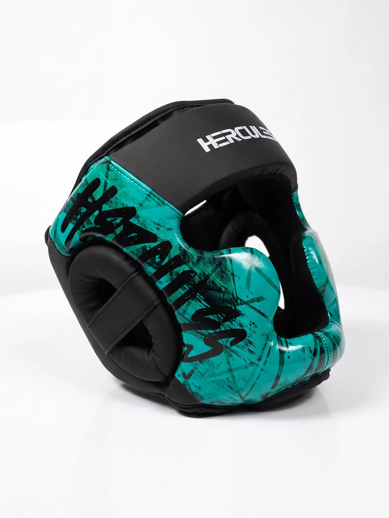 Hercules Fight Gear Kafa Koruyucu - Siyah Turkuaz - Boks, MMA, Kickboks