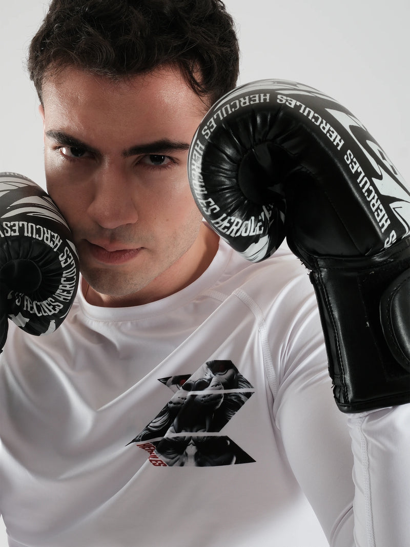 Hercules Fight Gear Desenli Siyah Beyaz Boks, Kickboks Eldiveni - Profesyonel Antrenman İçin