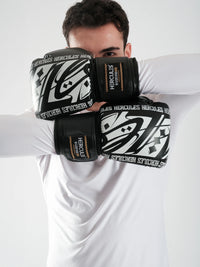 Hercules Fight Gear Desenli Siyah Beyaz Boks, Kickboks Eldiveni - Profesyonel Antrenman İçin