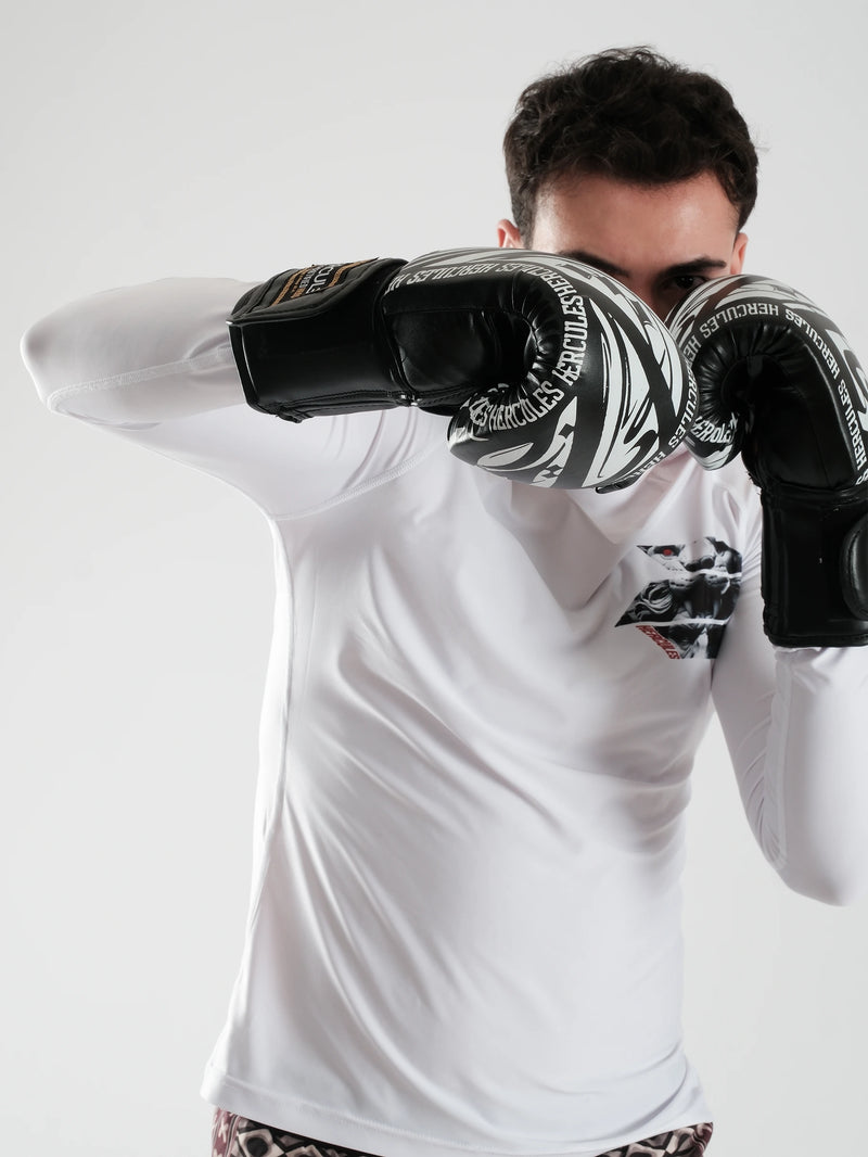Hercules Fight Gear Desenli Siyah Beyaz Boks, Kickboks Eldiveni - Profesyonel Antrenman İçin