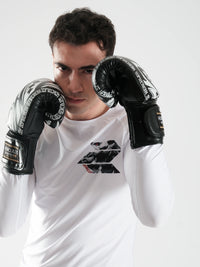 Hercules Fight Gear Desenli Siyah Beyaz Boks, Kickboks Eldiveni - Profesyonel Antrenman İçin