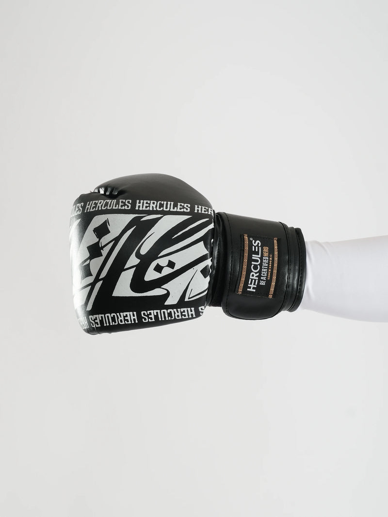 Hercules Fight Gear Desenli Siyah Beyaz Boks, Kickboks Eldiveni - Profesyonel Antrenman İçin