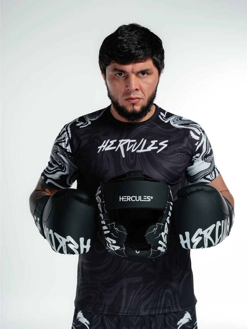 Hercules Fight Gear Kafa Koruyucu - Siyah Beyaz - Boks, MMA, Kickboks