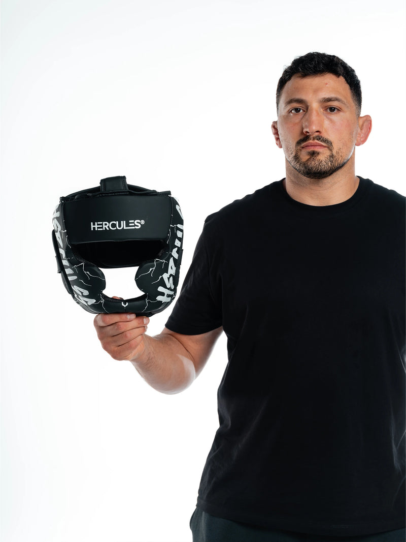 Hercules Fight Gear Kafa Koruyucu - Siyah Beyaz - Boks, MMA, Kickboks