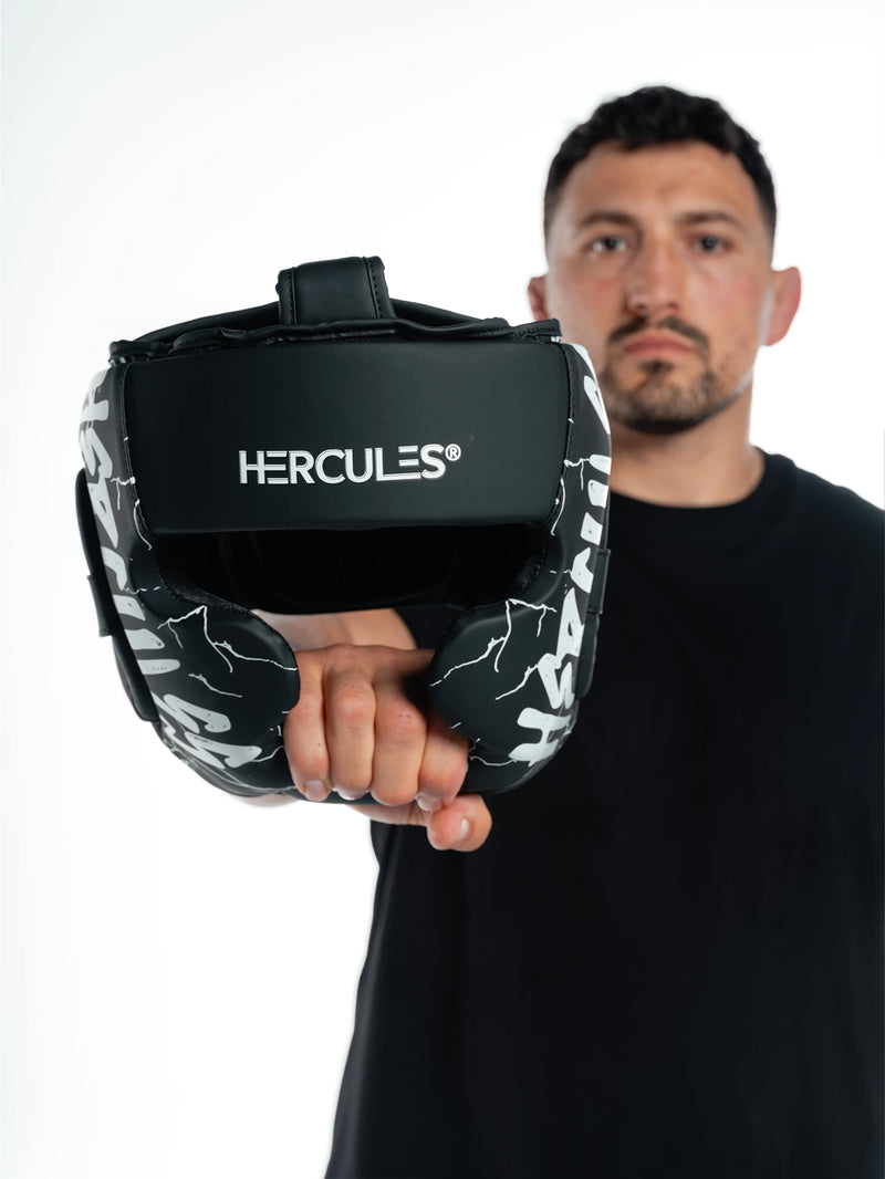 Hercules Fight Gear Kafa Koruyucu - Siyah Beyaz - Boks, MMA, Kickboks