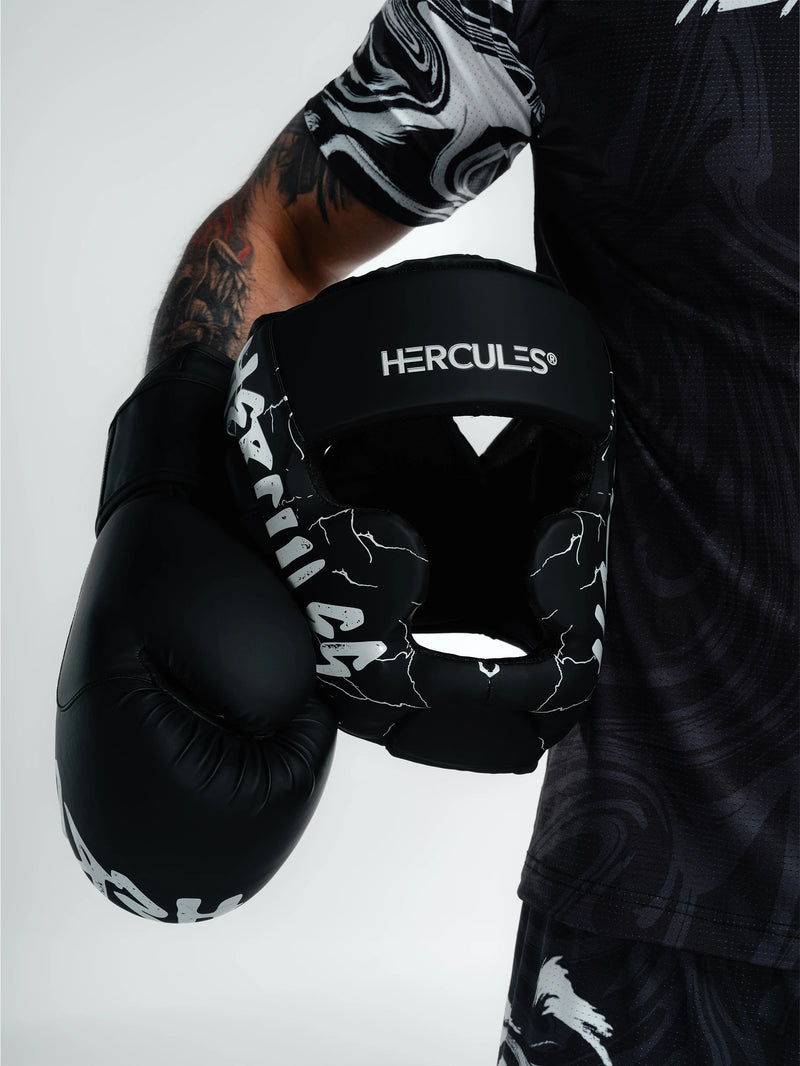 Hercules Fight Gear Kafa Koruyucu - Siyah Beyaz - Boks, MMA, Kickboks