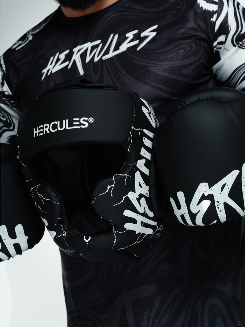 Hercules Fight Gear Kafa Koruyucu - Siyah Beyaz - Boks, MMA, Kickboks