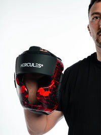 Hercules Fight Gear Kafa Koruyucu - Kırmızı Desenli Siyah - Boks, MMA, Kickboks