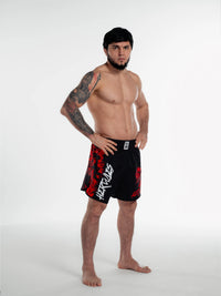 Siyah Kırmızı Desenli MMA & Muay Thai Dövüş Şortu – Fitness & Spor Antrenman